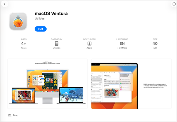 macOS Ventura Installer on App Store