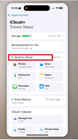 tap on iCloud backup