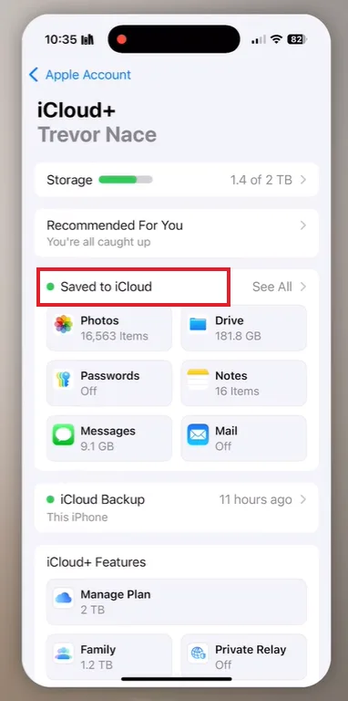  tap on iCloud backup