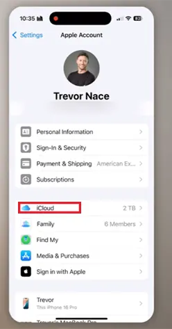 tap on iCloud