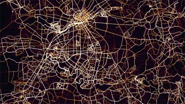 A heat map showing dense overlapping running routes forming a loop around a compound.