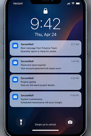 A lock-screen notification list showing several alerts timestamped hours apart instead of in sequence.