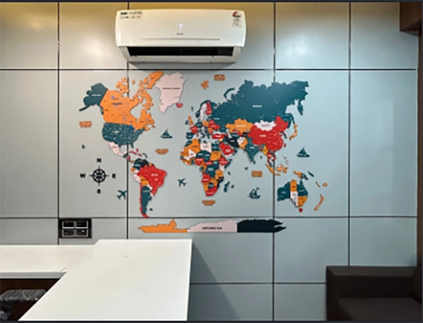 A multi-tier supplier map printed on a wall with annotations in marker.