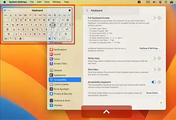 Access a virtual keyboard