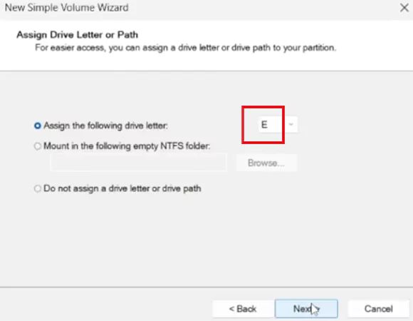 Assign a drive letter