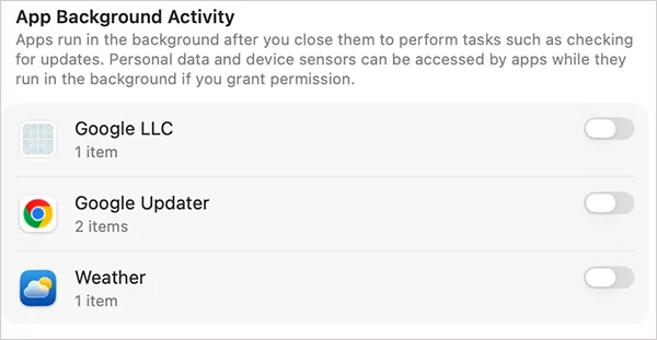 Check the App Background Activity section