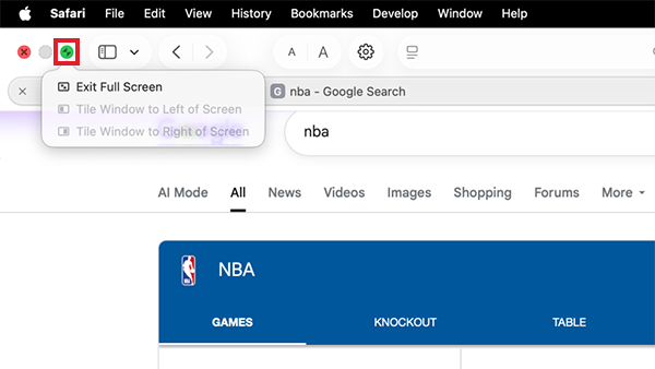Click green window button