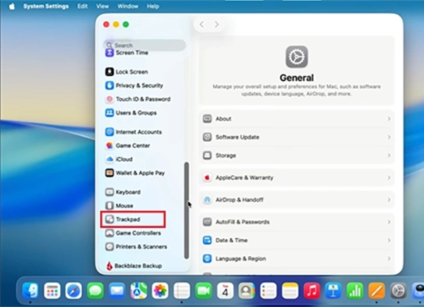Click on Trackpad settings&nbsp;