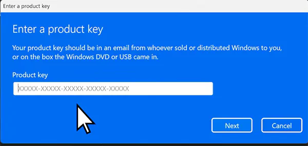 Enter the product key