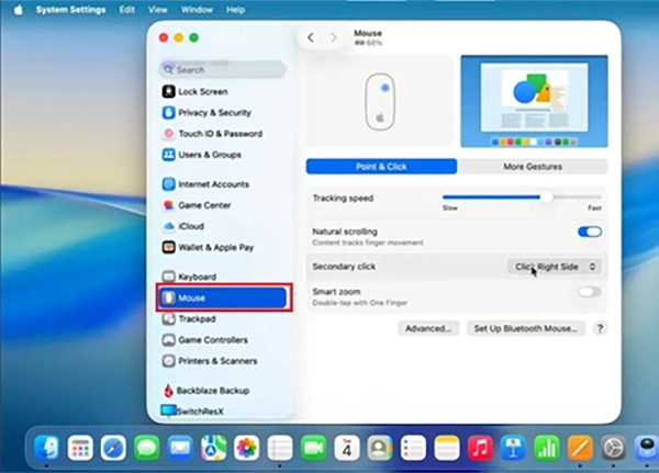  Go to the mouse settings