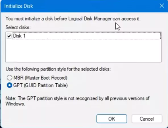 Initialize Disk Windows