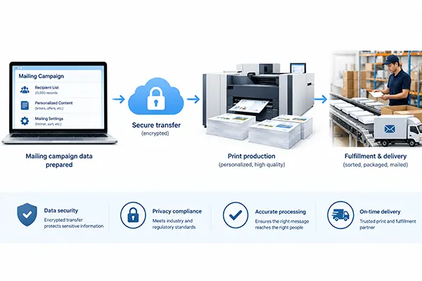 Mailing campaign data securely transferred to a print and fulfillment workflow