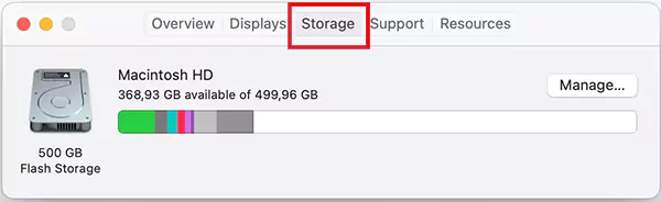 Open the Storage tab