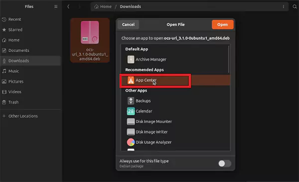 Open the deb file with App Center