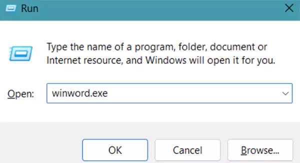 Run dialog in Windows