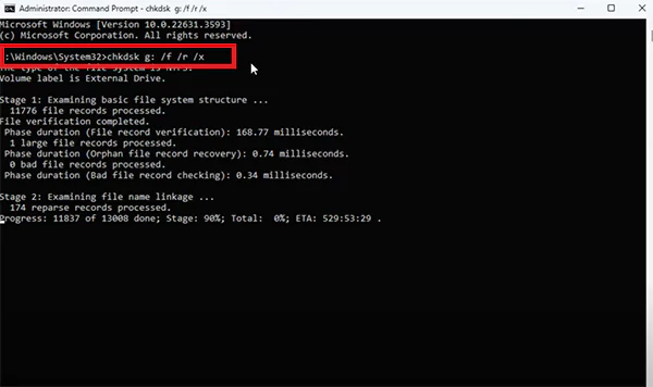Run the CHKDSK command
