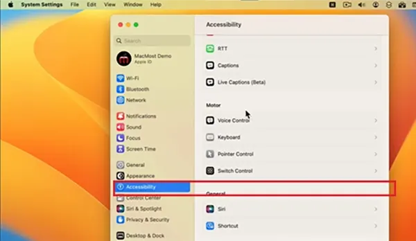 Select Accessibility options