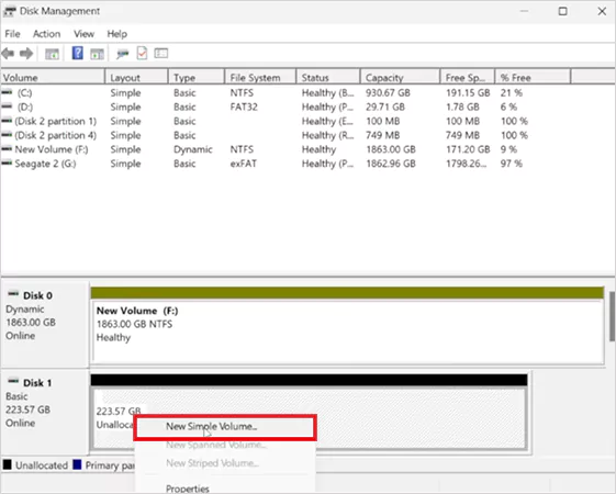 Select New Simple Volume