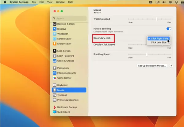 Select Secondary Click