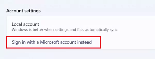 Select Sign in with a Microsoft account instead