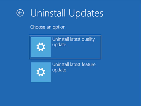 Select Uninstall latest quality update