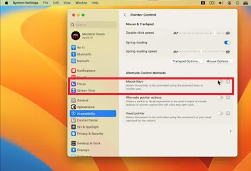 Select on Mouse Keys.