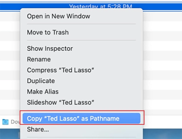Select the Copy as Pathname option