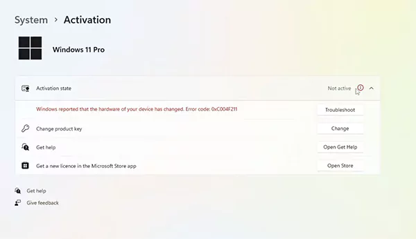 Settings System Activation