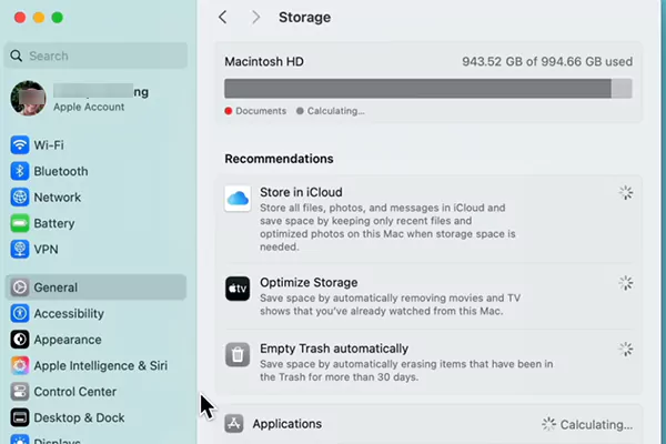 Storage dashboard on Mac
