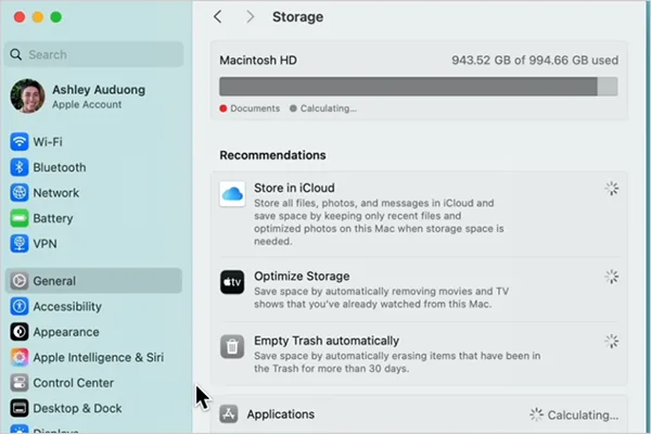 Storage dashboard on Mac