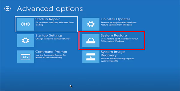 Troubleshoot Advanced Options System Restore
