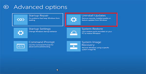 Troubleshoot Advanced Options Uninstall Updates