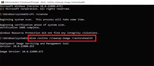 Type DISM Online Cleanup Image RestoreHealth