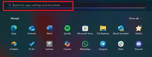 Type the application name