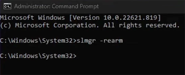 Type the slmgr rearm command