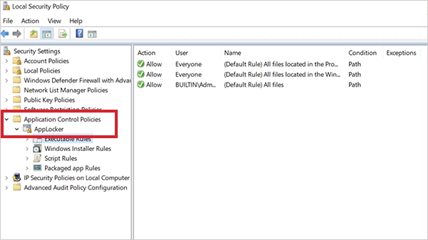 Application Control Policies > AppLocker