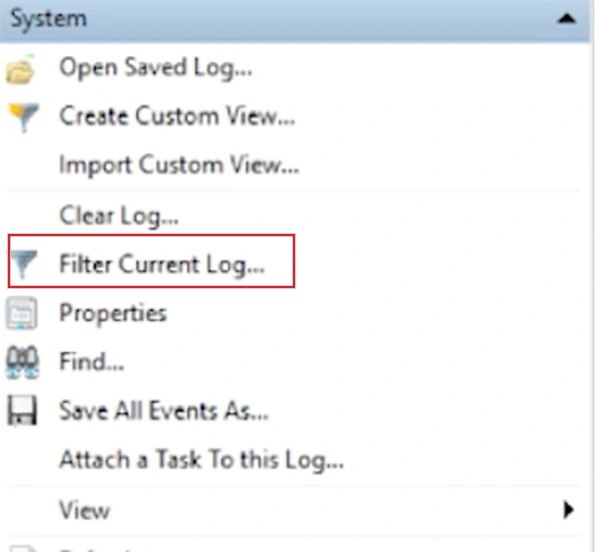 Click on Filter Current Log