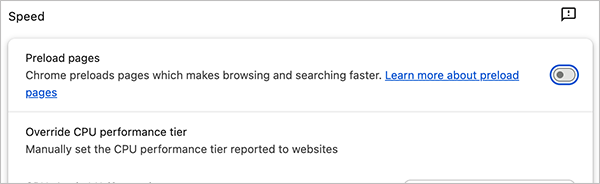 Disable Preload pages