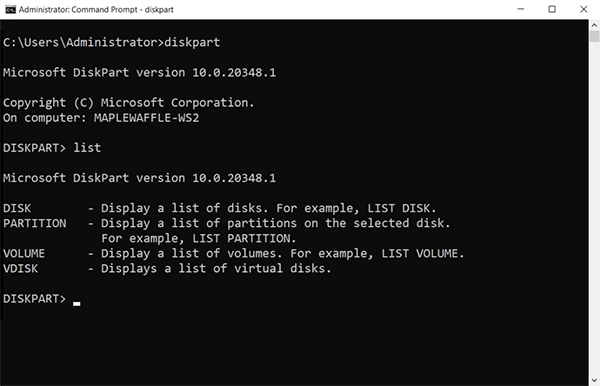 Diskpart in Command Prompt
