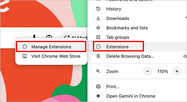 Go to More Extensions Manage Extensions
