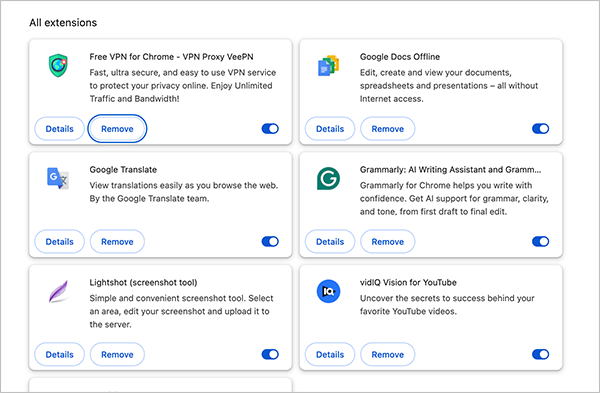 Review the extensions