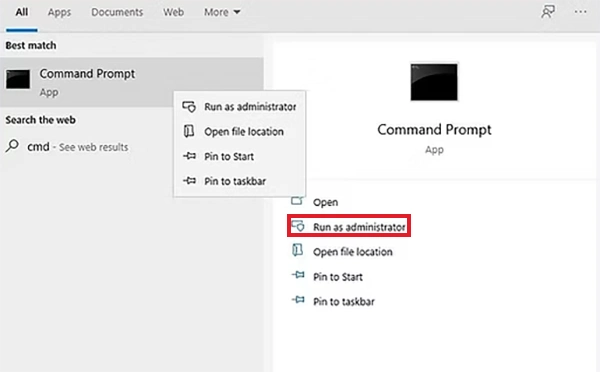 Run Command Prompt as administrator