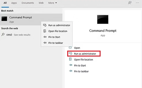 Run Command Prompt as administrator