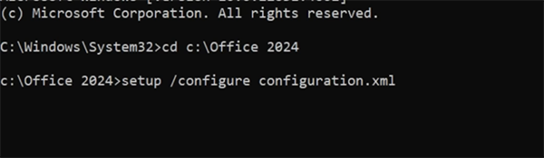 Run the command to run ODT with the XML file