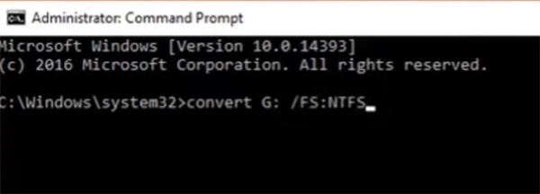 Type “convert X: /fs:ntfs” and press Enter