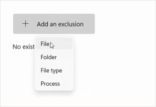 Add an exclusion and choose the exclusion type