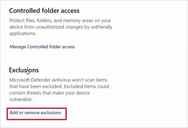 Add or remove exclusions