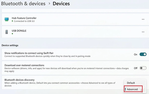 Bluetooth device discovery > Advanced