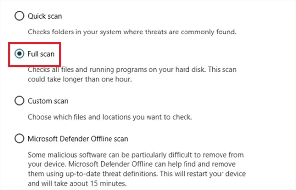 Choose Full scan