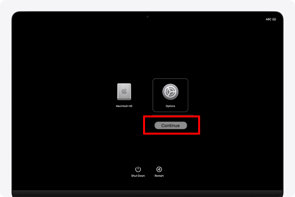 Click Options Continue
